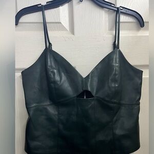 Green cutout faux leather corset top